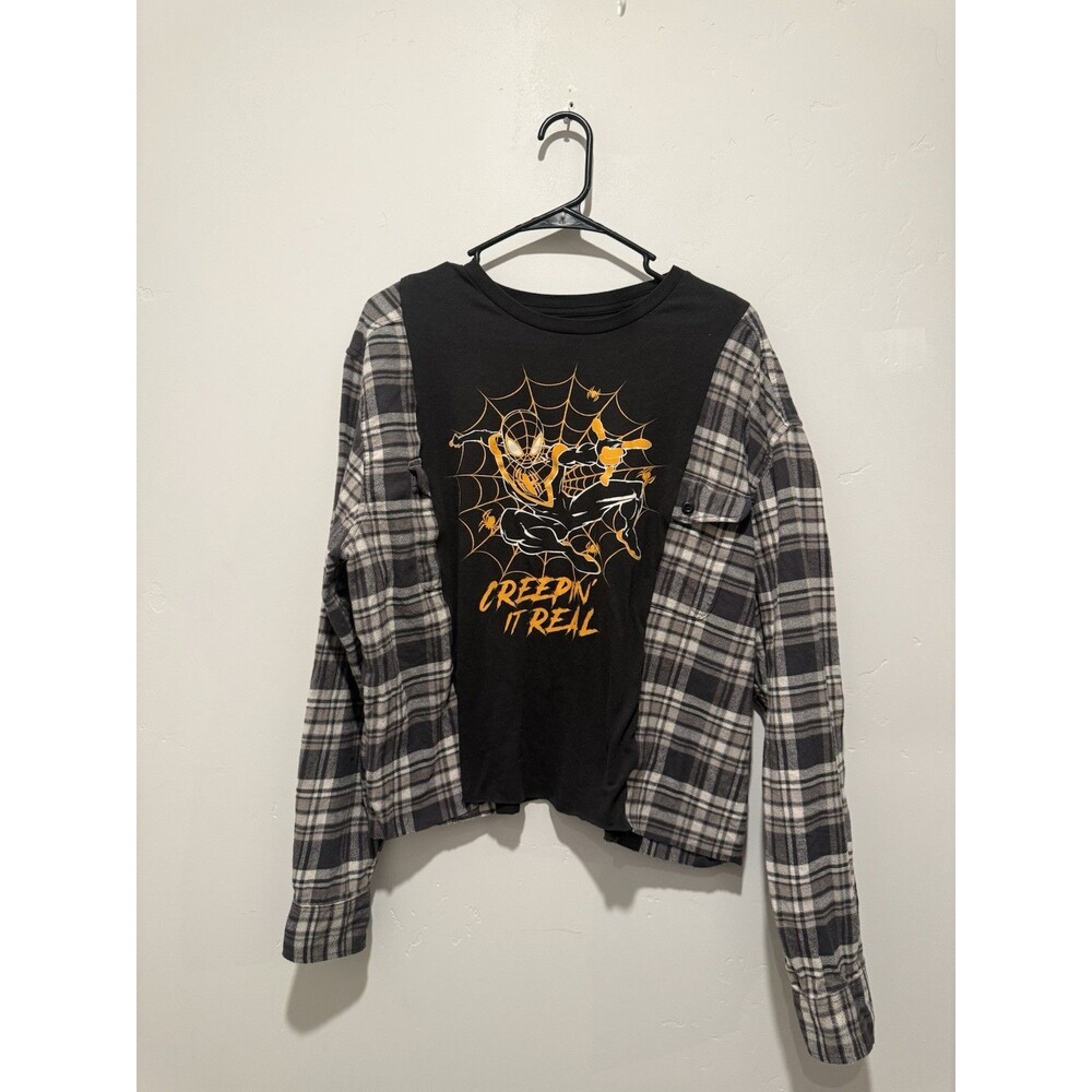 Rework Upcycle Grunge Oversize Spiderman Halloween Top M/L